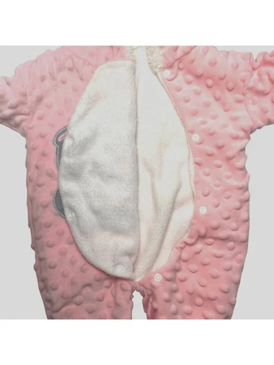 Pink Hippo Hooded Fleece Lined Bunting Suit With Ears & Snap Closure - Picture 4 of 6